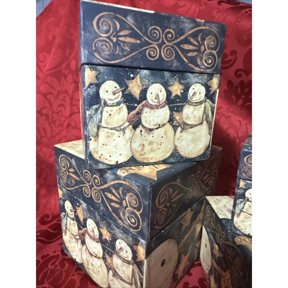 BOB'S BOXES~  Snowman  Set of 4 Nesting Boxes all with Lids~ Decorative~ Storage